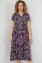 Women's Shirt Collar Waist Gathered Short Sleeve Buttoned Floral Pattern Viscose Black Dress - 5