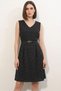 Women's V-Neck Belted Polka Dot Black Dress