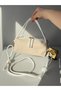 White Knot Detailed Canvas Shoulder Bag with Gold Accessories Women's Bag Leather Trimmed Crossbody Bag - 7