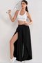 New Season Women's High Waist Elastic Front Cross Detailed Sandy Trousers - 4