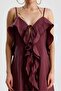 Saliva Long Plum Dress with Front Flounce and Laces - 2