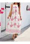Women's floral print long sleeve supreme dress with spaghetti straps and a straight neckline. - 4