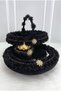 Black Henna Night Tray Basket Bridal Set, Brooched Floral Mirrored Velvet, Engagement Wedding Promise Circumcision - 3