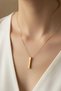 Women Men Steel Necklace with Ayetel Kürsi Written Gold Color Bar Steel Necklace - 3
