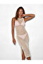 Cotton Round Neck Sleeveless Long Crochet Dress with Mesh Detail