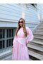 Pink Elastic Waist Long Dress with Belt - 7051 - 5