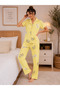 Women's Yellow Duck Patterned Buttoned Pajama Set Long Leg Home Wear - 2