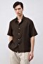 Dark Brown 100% Linen Relaxed Men's Shirt - 2