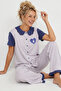 Lila Collar Detailed Printed Buttoned Cotton Knitted Pajama Set 8010
