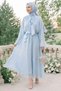 Wide Sleeve Baby Blue Dress with Scarf - 2