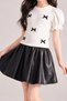 Girl's Set with Bow, Cotton Top and Elastic Waist Shorts Skirt Set, Casual Stylish Combination - 3