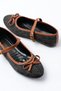 Zri̇n-6321 Black Linen Daily Ballet Flats with Buckle - 6