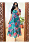 Teal Tropical Print Georgette Midi Dress - FFT8086 | Blue - 2