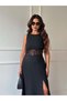 Women's Lace Detailed Flared Off-The-Shoulder Slit Crepe Dress - 7