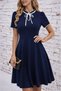 Women's Short Sleeve Collar Lace-Up and Ruffled Midi Crepe Dress - 5