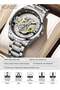 Mens Quartz Watch Alloy Strap Skeleton Transparent Dial Waterproof Luminous Analog Wristwatch Luxury Mechanical Style Design Gift for Men Silver - 3
