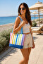 Blue Tr4 Colorful Striped Denim Fabric Sole Beach Bag Selection - 3