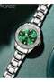 Women's Quartz Watch with Steel Strap Round Green Dial Zirconium Diamond Decoration Waterproof Luxurious Analog Wristwatch Gift for Ladies - 2