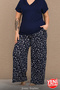 Large Size Viscose Pajama Set Women's Summer Comfortable Fit V-Neck Tiril Tiril Soft Fabric Navy Blue Pajama Set 11066 - 3