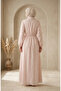 Half Buttoned Elastic Waist Striped Dress 0320-05 Beige - 5