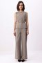 Women's Plus Size Sleeveless Crew Neck Button Belted Blouse Wide Leg Pants Woven Suit Casual - 4