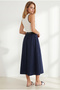 Women's Navy Blue Belted Collar Dress with Accessories Elb-19002673 - 5