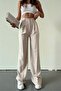 Cream Modern Cut Wide Leg Fabric Trousers