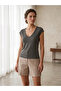 Women's Antarsit V-Neck Low Sleeve Viscose Elastane Blouse Thsirt - 6
