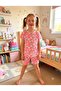 Girls' 100% Cotton Pink Rainbow Patterned Short Sleeve Shorts Pajama Set - 2