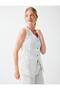 Navy Blue 100% Cotton Button Detailed Striped Vest - 4