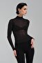 Women's sheer blouse with all-over stone embellishments and long sleeves