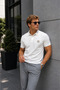 Men's Ecru Cotton Short Sleeve Polo Collar T-Shirt - 2