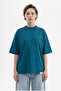 Women's Basic Oversize Cotton Single Jersey T-Shirt Dark Petrol