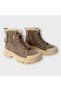 Women's Plush Double Zippered Lace-Up Thick Sole Sports Boots Suede Beige - 2