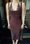 Brown Lace Detail Halter Neck Strap Women's Sandy Midi Dress - 5