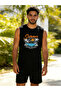 Men Black Graphic Print Round Neck Tank and Shorts Co-Ords