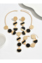 Gold Tone Geometric Disc Necklace with Earrings Set - 4