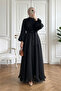 Belted Skirt with Flounce Lining Chiffon Dress - Black