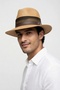 Men's Camel Straw Mesh Detailed Panama Hat |   Summer and Beach Fedora Hat with Belt Buckle - 4