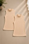 Women's Skin Cotton Lycra Zero Sleeve Turtleneck Combed Cotton 2-Piece Undershirt