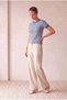 Women's Blue Patterned Cotton Knitted Crew Neck Short Sleeve T-Shirt Catarina - 2