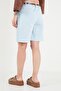 Women's Blue Lycra Gabardine Midi Shorts with Belt - 6