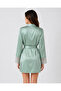 Lace Detailed Satin Nightgown and Robe Set - Mint Green - 5
