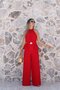 Red Brooched Halter Neck Jumpsuit