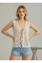 Women's Premium Knitwear 100% Cotton Openwork Crew Neck Tie-Up Vest 12060 - 3
