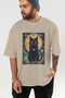 For the Sake of Cats 12 Front Cat Printed Beige Oversize T-Shirt 100% Cotton Unisex Cat Lover Premium Design - 6