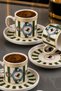 2-Piece Bird Motif Porcelain Turkish Coffee Cup Set with Striped Gold Detail - Green - 2