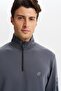 Ar-Ma Men's Half Zipper Sweatshirt Unprinted Basic Left Sleeve Zipper Pocket Slim Fit Scuba Interlock K3 - 2