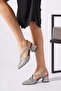 Gorlan Cross Strap Women's Heeled Shoes Platinum Glitter - 3