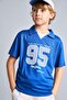 New Regular Fit V-Neck Printed Mesh Jersey Fabric Short Sleeve Sax Blue T-Shirt Boy's H7873A826Hs